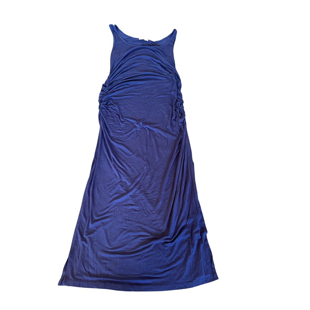 SMALLSHOW Maternity SZ Large Navy Blue Maxi tank dress Ruched‎ sides